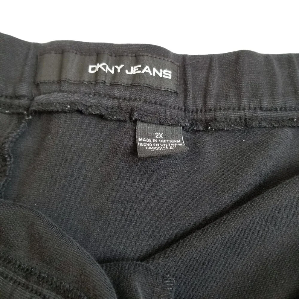 DKNY Jeans Black Pull On Pants 2X Faux Leather Trim Stretch Cotton Blend